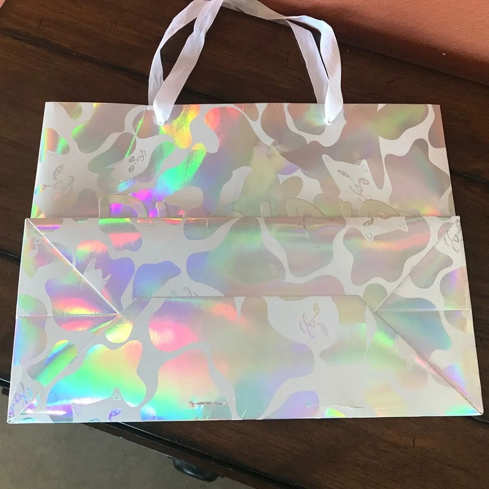 Ripndip LA Iridescent Camouflage Shopping Bag with White Ribbon Handles in EUC